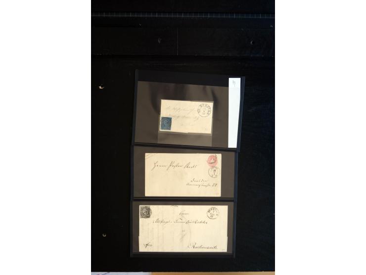 1851/67 (ca.), Briefsammlung in 7 Kassetten, dabei viele Nummernstempel-Belege mit besseren Stücken, daneben Reco-Briefe, Gan
