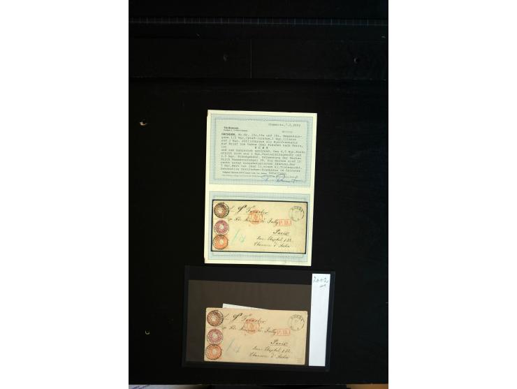 1851/67 (ca.), Briefsammlung in 7 Kassetten, dabei viele Nummernstempel-Belege mit besseren Stücken, daneben Reco-Briefe, Gan