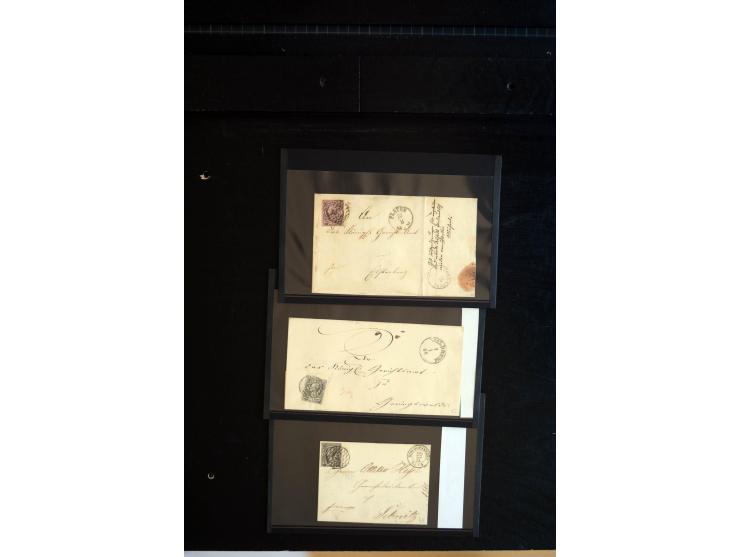 1851/67 (ca.), Briefsammlung in 7 Kassetten, dabei viele Nummernstempel-Belege mit besseren Stücken, daneben Reco-Briefe, Gan