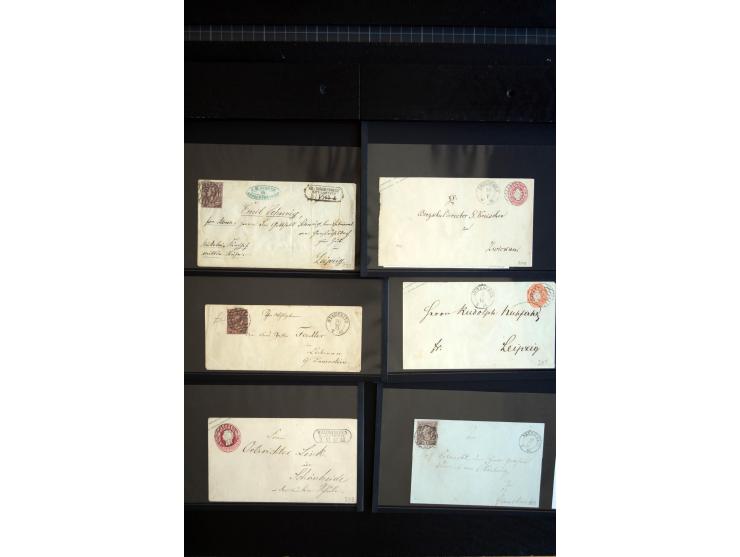 1851/67 (ca.), Briefsammlung in 7 Kassetten, dabei viele Nummernstempel-Belege mit besseren Stücken, daneben Reco-Briefe, Gan