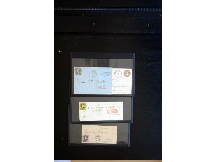 1851/67 (ca.), Briefsammlung in 7 Kassetten, dabei viele Nummernstempel-Belege mit besseren Stücken, daneben Reco-Briefe, Gan
