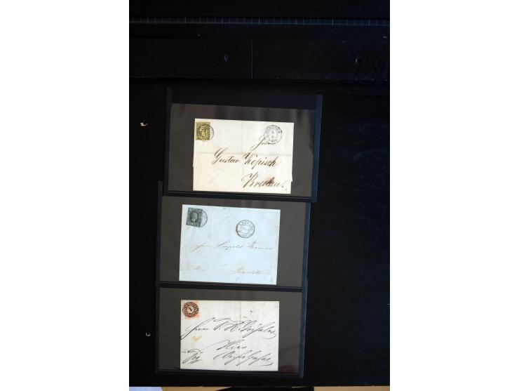 1851/67 (ca.), Briefsammlung in 7 Kassetten, dabei viele Nummernstempel-Belege mit besseren Stücken, daneben Reco-Briefe, Gan