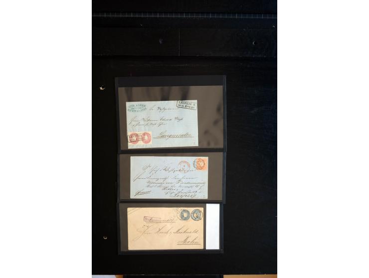 1851/67 (ca.), Briefsammlung in 7 Kassetten, dabei viele Nummernstempel-Belege mit besseren Stücken, daneben Reco-Briefe, Gan