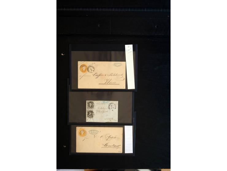 1851/67 (ca.), Briefsammlung in 7 Kassetten, dabei viele Nummernstempel-Belege mit besseren Stücken, daneben Reco-Briefe, Gan