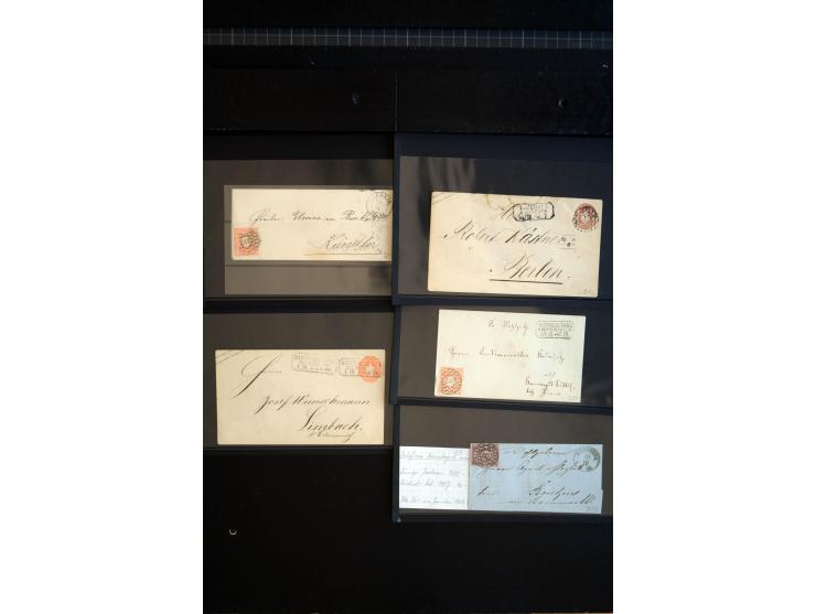 1851/67 (ca.), Briefsammlung in 7 Kassetten, dabei viele Nummernstempel-Belege mit besseren Stücken, daneben Reco-Briefe, Gan