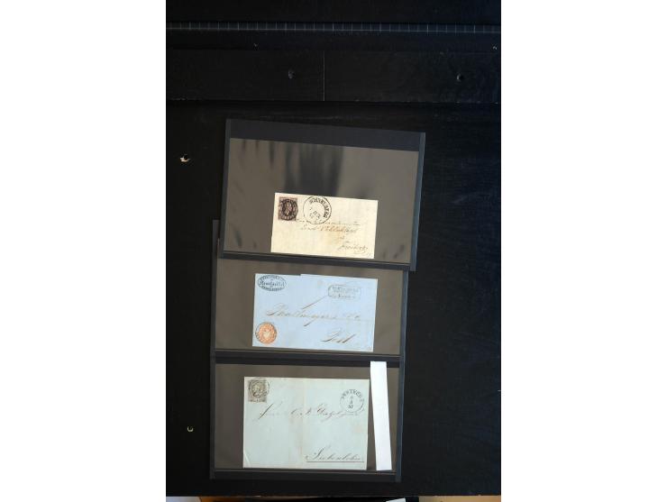 1851/67 (ca.), Briefsammlung in 7 Kassetten, dabei viele Nummernstempel-Belege mit besseren Stücken, daneben Reco-Briefe, Gan
