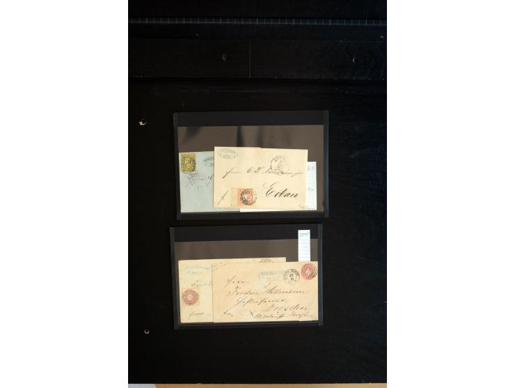 1851/67 (ca.), Briefsammlung in 7 Kassetten, dabei viele Nummernstempel-Belege mit besseren Stücken, daneben Reco-Briefe, Gan