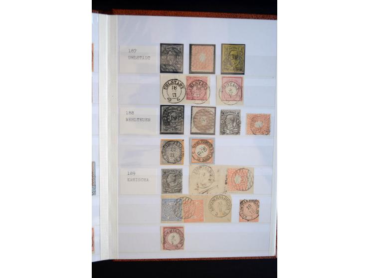 NUMMERN- UND ORTSSTEMPEL: Sehr schöne Sammlung mit ingesamt ca. 1700 Marken und Briefstücken in 7 kleinen Steckbüchern; gesam