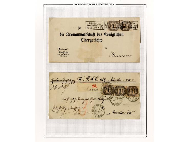 1870/71, Dienstmarken-Briefsammlung mit 45 Briefen, dabei seltene Einzelfrankaturen, Mehrfachfrankaturen, R-Briefe, Paketbegl