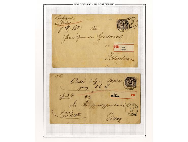 1870/71, Dienstmarken-Briefsammlung mit 45 Briefen, dabei seltene Einzelfrankaturen, Mehrfachfrankaturen, R-Briefe, Paketbegl