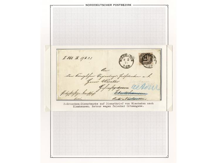 1870/71, Dienstmarken-Briefsammlung mit 45 Briefen, dabei seltene Einzelfrankaturen, Mehrfachfrankaturen, R-Briefe, Paketbegl