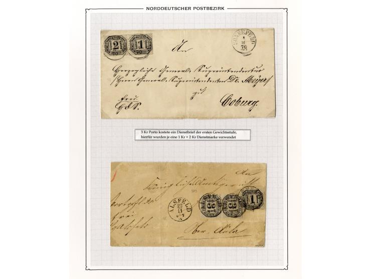 1870/71, Dienstmarken-Briefsammlung mit 45 Briefen, dabei seltene Einzelfrankaturen, Mehrfachfrankaturen, R-Briefe, Paketbegl