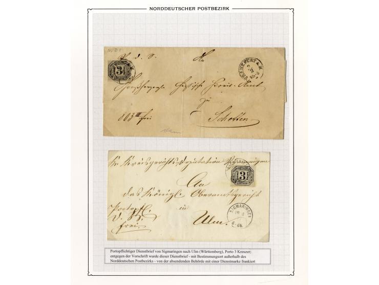 1870/71, Dienstmarken-Briefsammlung mit 45 Briefen, dabei seltene Einzelfrankaturen, Mehrfachfrankaturen, R-Briefe, Paketbegl
