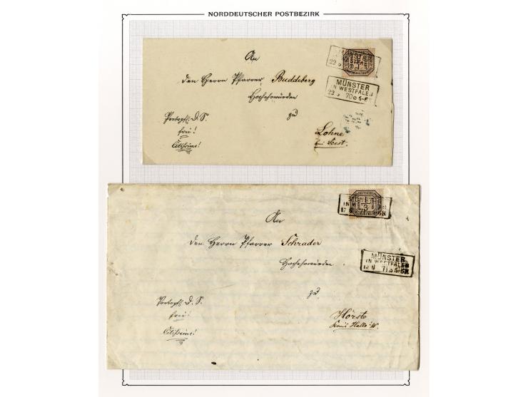 1870/71, Dienstmarken-Briefsammlung mit 45 Briefen, dabei seltene Einzelfrankaturen, Mehrfachfrankaturen, R-Briefe, Paketbegl