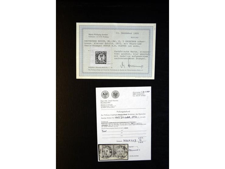 1872/75, Brustschilde-Sammlung mit ca. 300 Einzelmarken/Briefstücken, über 30 Paaren, 5 Dreierstreifen und 6 Viererblocks/-st