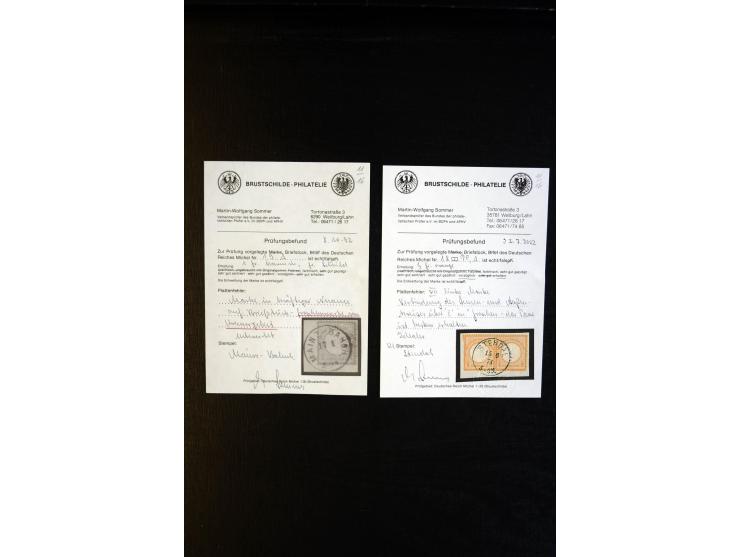 1872/75, Brustschilde-Sammlung mit ca. 300 Einzelmarken/Briefstücken, über 30 Paaren, 5 Dreierstreifen und 6 Viererblocks/-st