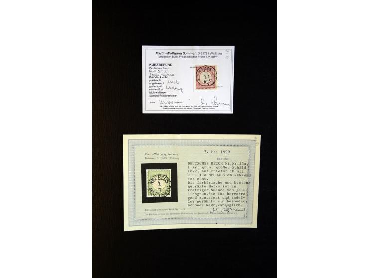 1872/75, Brustschilde-Sammlung mit ca. 300 Einzelmarken/Briefstücken, über 30 Paaren, 5 Dreierstreifen und 6 Viererblocks/-st