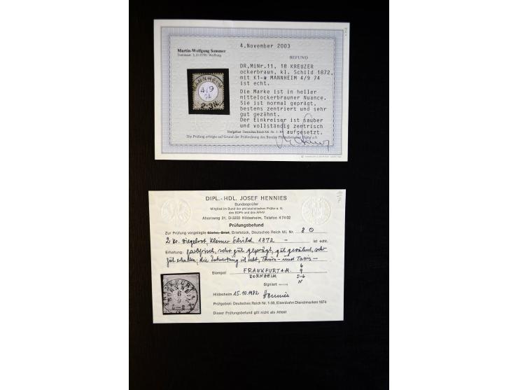 1872/75, Brustschilde-Sammlung mit ca. 300 Einzelmarken/Briefstücken, über 30 Paaren, 5 Dreierstreifen und 6 Viererblocks/-st