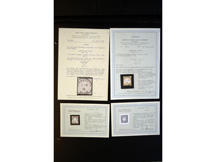 1872/75, Brustschilde-Sammlung mit ca. 300 Einzelmarken/Briefstücken, über 30 Paaren, 5 Dreierstreifen und 6 Viererblocks/-st