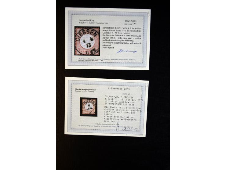 1872/75, Brustschilde-Sammlung mit ca. 300 Einzelmarken/Briefstücken, über 30 Paaren, 5 Dreierstreifen und 6 Viererblocks/-st
