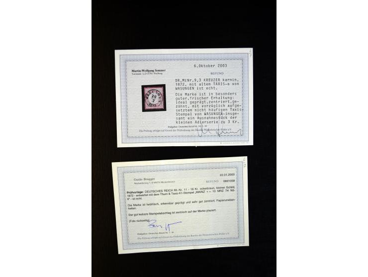 1872/75, Brustschilde-Sammlung mit ca. 300 Einzelmarken/Briefstücken, über 30 Paaren, 5 Dreierstreifen und 6 Viererblocks/-st