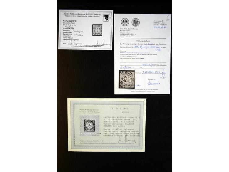 1872/75, Brustschilde-Sammlung mit ca. 300 Einzelmarken/Briefstücken, über 30 Paaren, 5 Dreierstreifen und 6 Viererblocks/-st