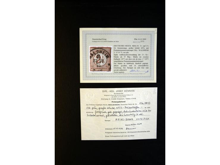 1872/75, Brustschilde-Sammlung mit ca. 300 Einzelmarken/Briefstücken, über 30 Paaren, 5 Dreierstreifen und 6 Viererblocks/-st