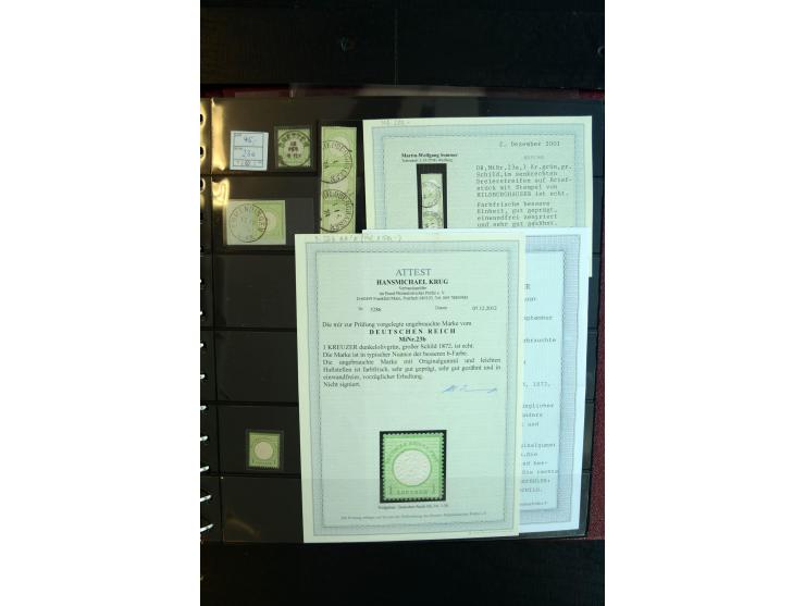 1872/75, Brustschild-Spezialsammlung, überwiegend gestempelt, mit ca. 165 Einzelmarken/Briefstücken und ca. 40 Briefen/Karten