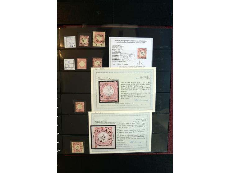 1872/75, Brustschild-Spezialsammlung, überwiegend gestempelt, mit ca. 165 Einzelmarken/Briefstücken und ca. 40 Briefen/Karten