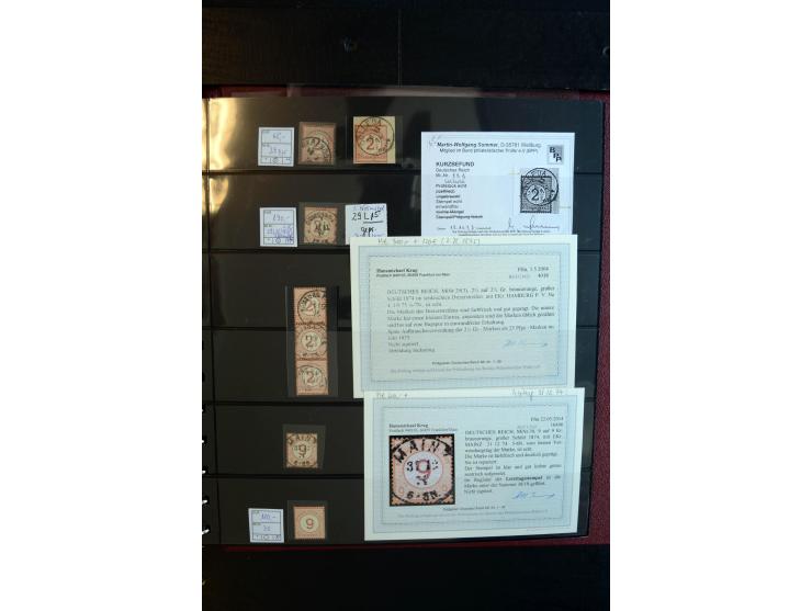 1872/75, Brustschild-Spezialsammlung, überwiegend gestempelt, mit ca. 165 Einzelmarken/Briefstücken und ca. 40 Briefen/Karten
