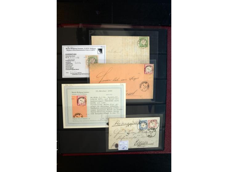 1872/75, Brustschild-Spezialsammlung, überwiegend gestempelt, mit ca. 165 Einzelmarken/Briefstücken und ca. 40 Briefen/Karten