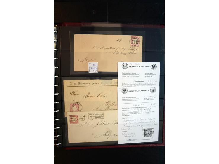 1872/75, Brustschild-Spezialsammlung, überwiegend gestempelt, mit ca. 165 Einzelmarken/Briefstücken und ca. 40 Briefen/Karten