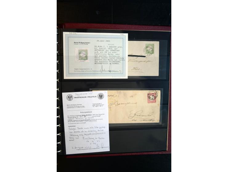 1872/75, Brustschild-Spezialsammlung, überwiegend gestempelt, mit ca. 165 Einzelmarken/Briefstücken und ca. 40 Briefen/Karten