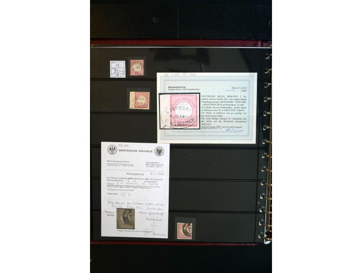 1872/75, Brustschild-Spezialsammlung, überwiegend gestempelt, mit ca. 165 Einzelmarken/Briefstücken und ca. 40 Briefen/Karten