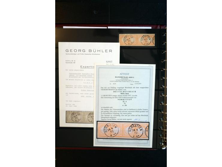 1872/75, Brustschild-Spezialsammlung, überwiegend gestempelt, mit ca. 165 Einzelmarken/Briefstücken und ca. 40 Briefen/Karten