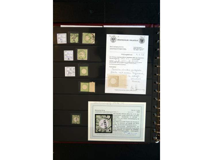1872/75, Brustschild-Spezialsammlung, überwiegend gestempelt, mit ca. 165 Einzelmarken/Briefstücken und ca. 40 Briefen/Karten
