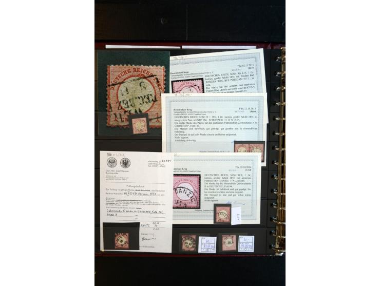 1872/75, Brustschild-Spezialsammlung, überwiegend gestempelt, mit ca. 165 Einzelmarken/Briefstücken und ca. 40 Briefen/Karten