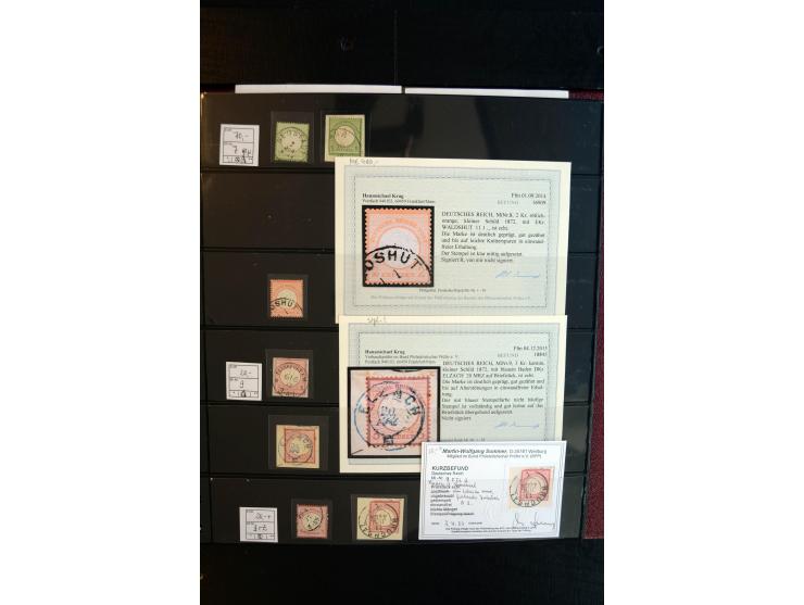 1872/75, Brustschild-Spezialsammlung, überwiegend gestempelt, mit ca. 165 Einzelmarken/Briefstücken und ca. 40 Briefen/Karten