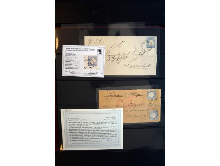 1872/75, Brustschild-Spezialsammlung, überwiegend gestempelt, mit ca. 165 Einzelmarken/Briefstücken und ca. 40 Briefen/Karten