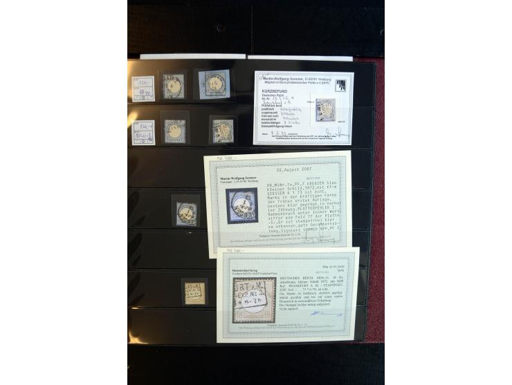 1872/75, Brustschild-Spezialsammlung, überwiegend gestempelt, mit ca. 165 Einzelmarken/Briefstücken und ca. 40 Briefen/Karten