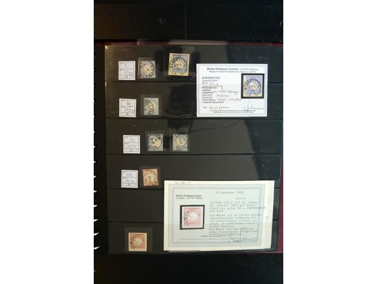 1872/75, Brustschild-Spezialsammlung, überwiegend gestempelt, mit ca. 165 Einzelmarken/Briefstücken und ca. 40 Briefen/Karten