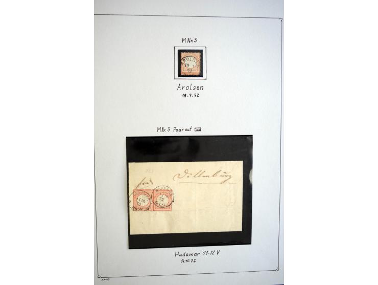 1872/75, gestempelte Brustschild-Sammlung mit einigen besseren Marken, schönen Briefstücken und wenigen Briefen und Karten, d