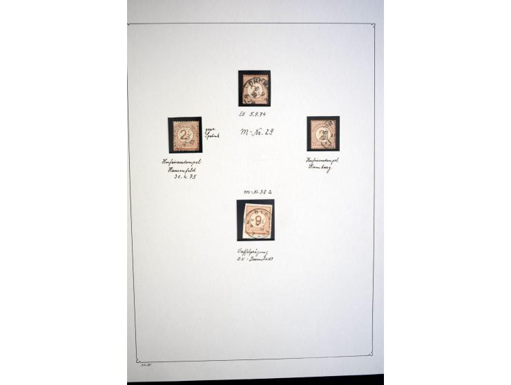 1872/75, gestempelte Brustschild-Sammlung mit einigen besseren Marken, schönen Briefstücken und wenigen Briefen und Karten, d