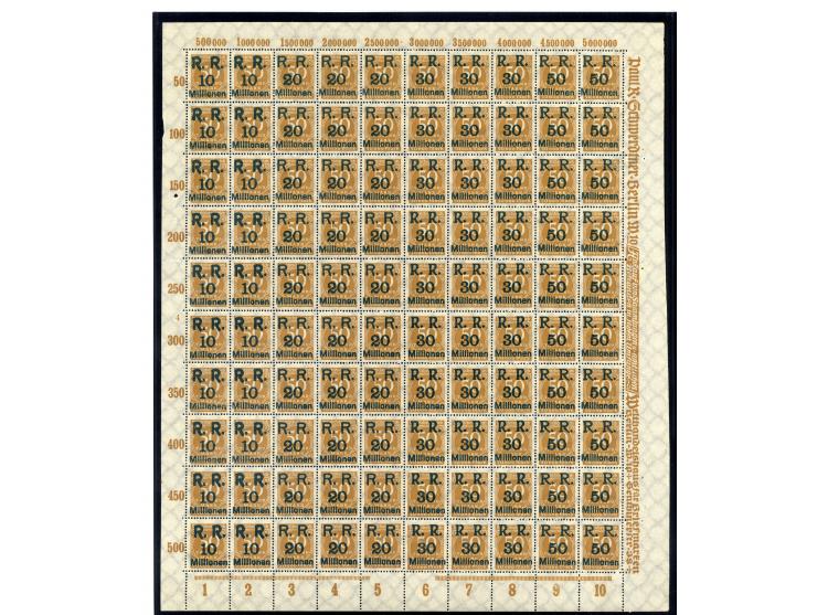 1923, Mi.-Nr. 275 (4 Bogen) und 314A (16 Bogen) je mit Aufdruck "R.R. 10, 20, 30 und 50 Millionen", postfrisch, im Ceres-Kata