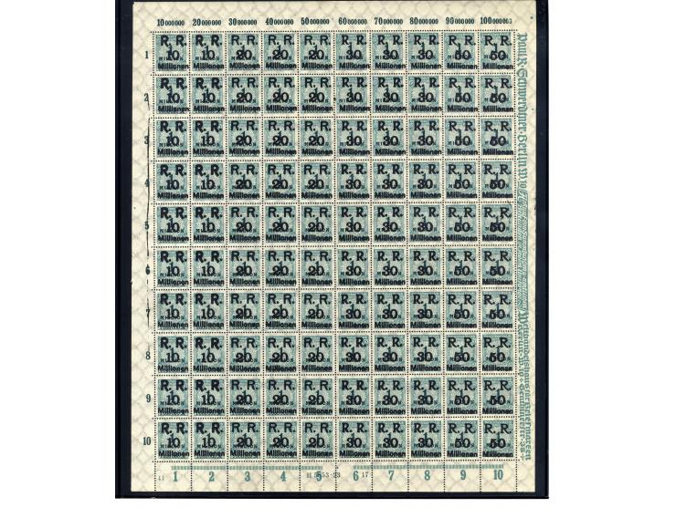 1923, Mi.-Nr. 275 (4 Bogen) und 314A (16 Bogen) je mit Aufdruck "R.R. 10, 20, 30 und 50 Millionen", postfrisch, im Ceres-Kata