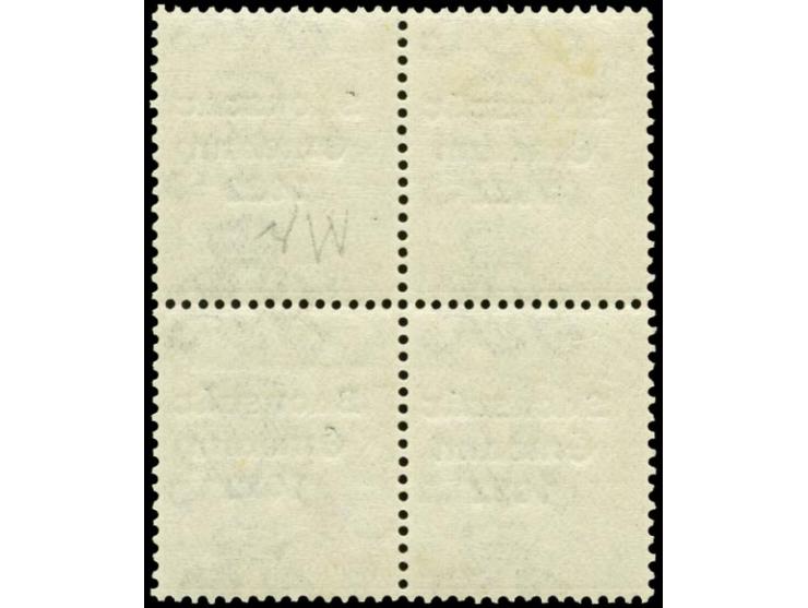 1922 Saorstát 3 d. as block of four, the upper right stamp with overprint error "missing accent", upper right stamp mint neve