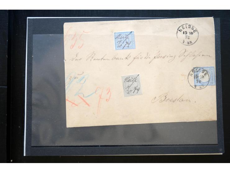 1872/74, 25 Brustschild-Briefe/Karten mit vielen besseren Frankaturen, dabei u.a. Mi.-Nr. 11, 12, 13, 30, dabei Buntfrankatur