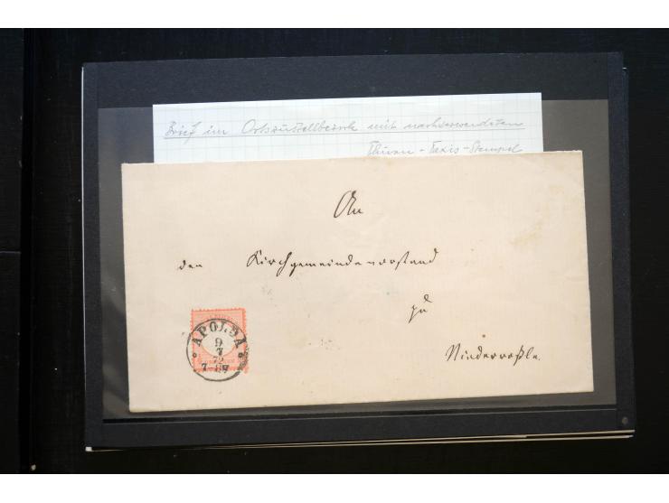 1872/74, 25 Brustschild-Briefe/Karten mit vielen besseren Frankaturen, dabei u.a. Mi.-Nr. 11, 12, 13, 30, dabei Buntfrankatur