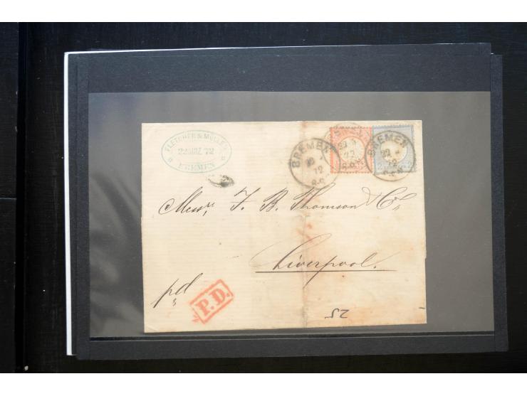 1872/74, 25 Brustschild-Briefe/Karten mit vielen besseren Frankaturen, dabei u.a. Mi.-Nr. 11, 12, 13, 30, dabei Buntfrankatur