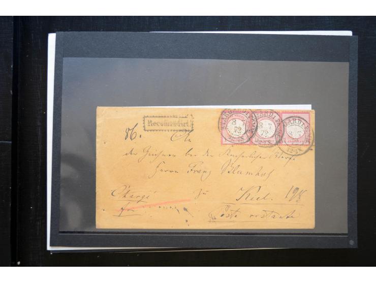 1872/74, 25 Brustschild-Briefe/Karten mit vielen besseren Frankaturen, dabei u.a. Mi.-Nr. 11, 12, 13, 30, dabei Buntfrankatur
